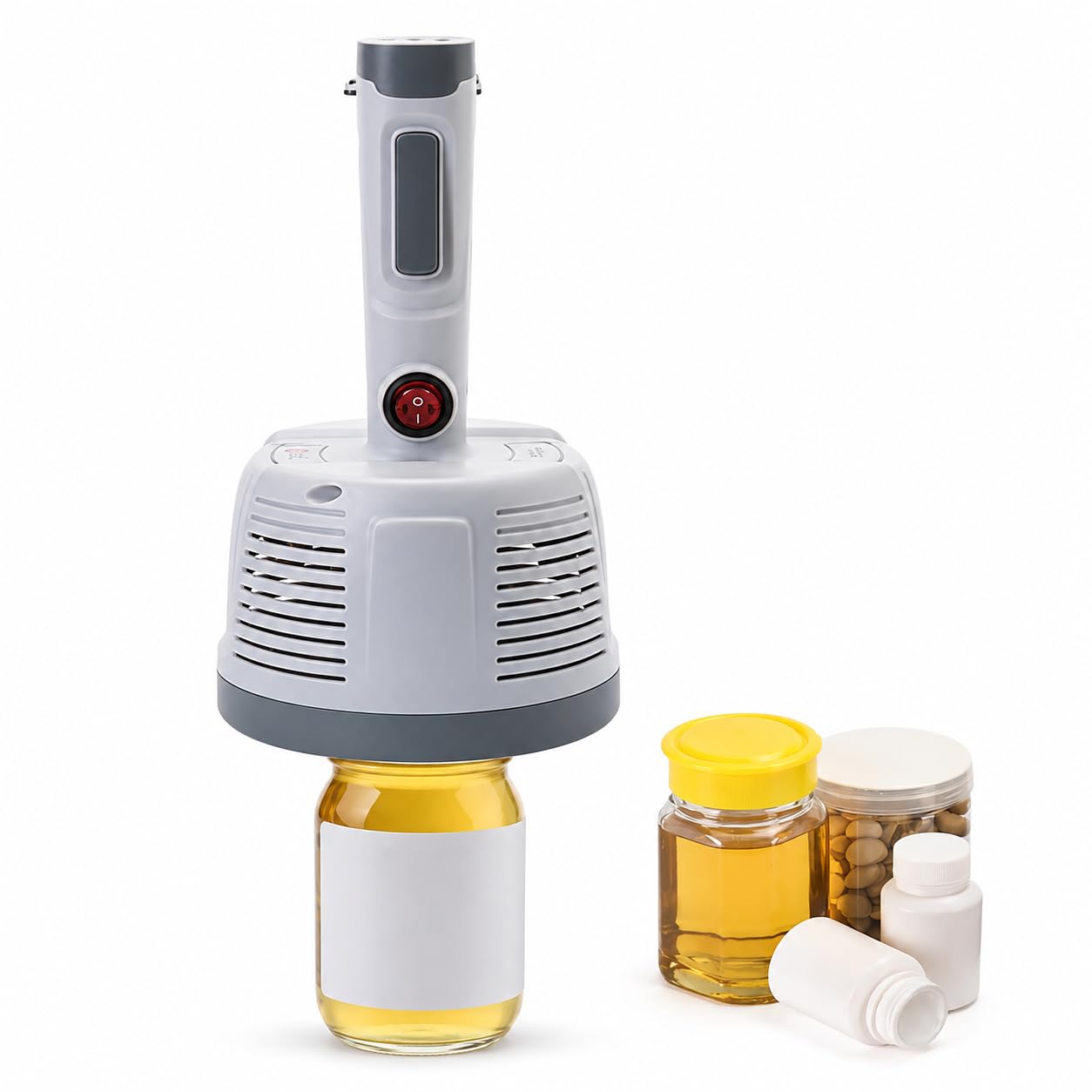 Máquina de sellado de lámina de inducción de mano, 20-90 mm | Cierre térmico para botellas de plástico y vidrio, tarros y tapas de aluminio, con controles táctiles y protección de