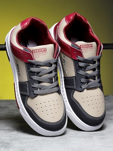 ASIAN Men's TARZAN-04 Beige Sneakers BEIGE MAROON - Image 4