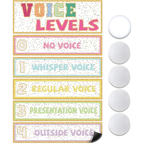 Glooglitter 5 Pcs Back to School Magnetic Voice Level Chart Poster and Push Light Boho Classroom Decor LED Tap Light Chart Noise Voice Level Rules Sign for Classroom Teachers Supplies