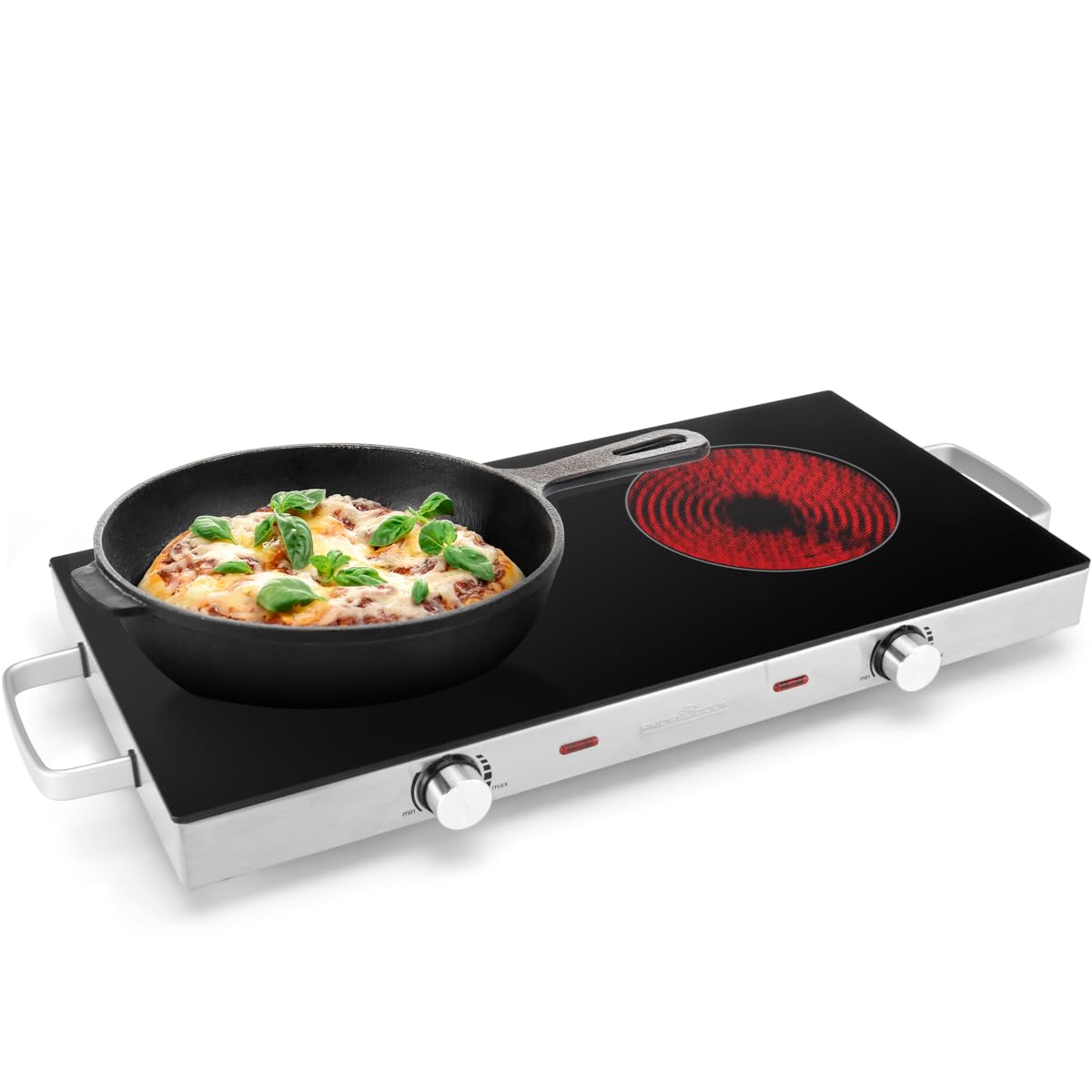 ProfiCook Piastra singola a infrarossi, adatta per tutti i tipi di pentole, superficie di cottura in vetroceramica, 2800 Watt, alloggiamento in acciaio inox