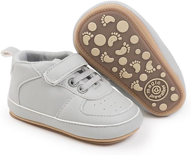 Clowora Unsex Baby Shoes Boys Girls Infant Sneakers Non-Slip Soft Rubber Sole Toddler Crib First Walker Lightweight Shoes (A021/Grey,3-6 Months)