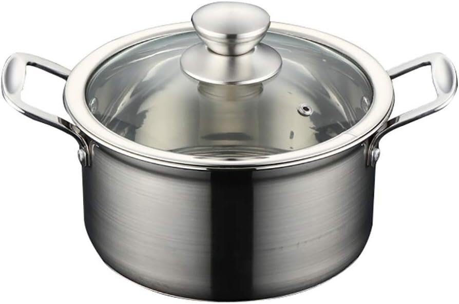 LABLADUO Olla de Vapor de Acero Inoxidable, Ollas,Olla De Acero Inoxidable con Tapa,Olla De Sopa De Acero Inoxidable Olla De Cocción con Tapa,Olla con Asas Dobles A Prueba De Calor/18 * 10Cm