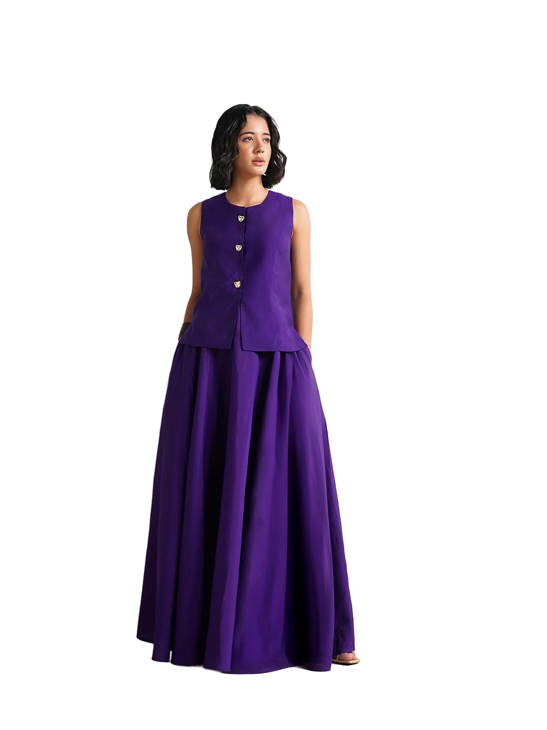 Pink Fort Women Skirt Set Casual | Flared Fit Crew Neck Sleeveless Solid Design | Premium Viscose Fabric & Matching Full Length Skirt With Pockets-image-23