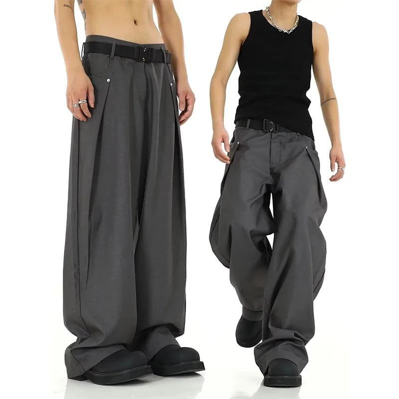 Xingfenly Wide Leg Office Pant Baggy Waist Trousers Male Streetwear Casual Korean Bottoms2