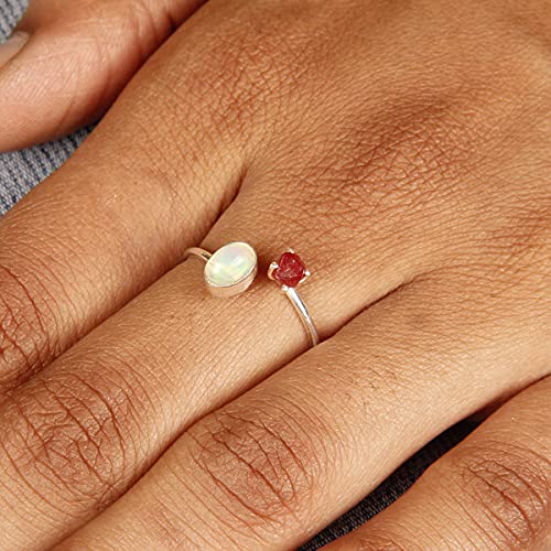 Miniatura 5 de Raw Ruby Ethiopian Opal 925 Sterling Silver Handmade Anniversary Promise Ring Statement Rough Gemstone Jewelry Gift For Her (8)