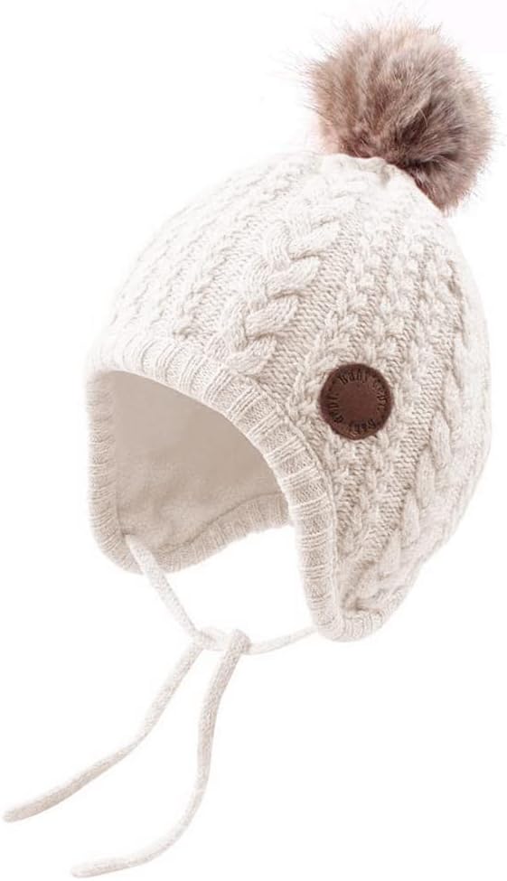 Bamery Christmas Crochet Baby Beanie Earflaps Little Girl Boy Knit Infant Hats Winter Warm Cap Lined Polyester Santa (White, M)