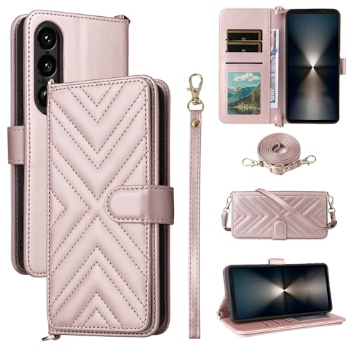 Étui pour Sony Xperia 1 VII antichoc avec béquille intégrée et protection en cuir rose