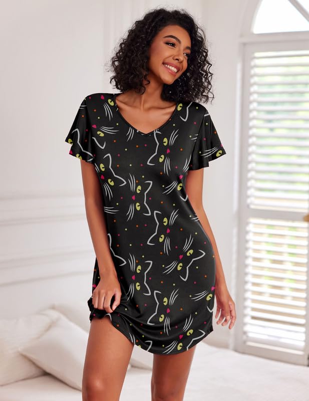 Image of Ekouaer 2 Pack Nightgowns for Women Short Sleeve Nightshirt Soft Sleepdress