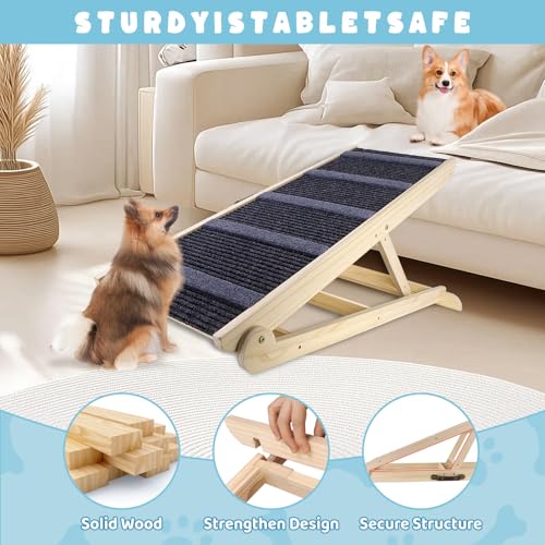 Dog Ramp for Bed, 6 Adjustable Height from 13.8" to 25.6", Folding Portable Wooden Pet Ramp for Small Dogs - Non-Slip High Traction Dog Ramp for High Bed Couch and Car Up to 200lbs - Image 3