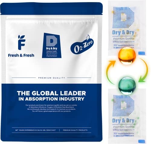 Dry & Dry 5 Gram [300 Packets] Food Safe Silica Gel Orange Indicating(Orange to Dark Green) Mixed Silica Gel Packets - Silica Packets, Desiccant Packs, Silica Gel, Moisture Absorbers