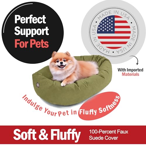 Image of Majestic Pet Suede Shredded Memory Foam Mix Calming Dog Bed Washable - Cozy Soft Round Dog Bed with Spine for Head Support - Fluffy Donut Dog Bed, 24 Inch, Sage