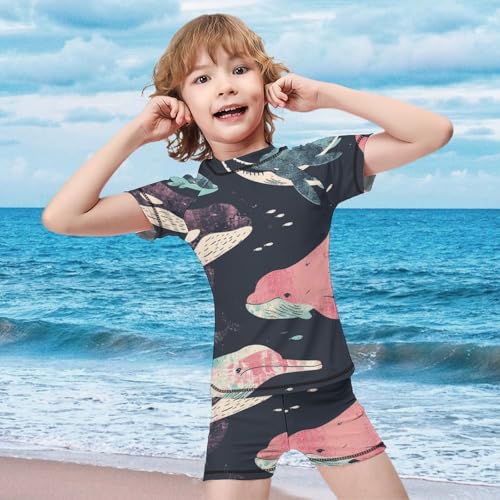 Whales Orcas Narwhals On NavyChildren's Casual Swimsuit Set - Simple and Versatile9-11Y（140cm）2