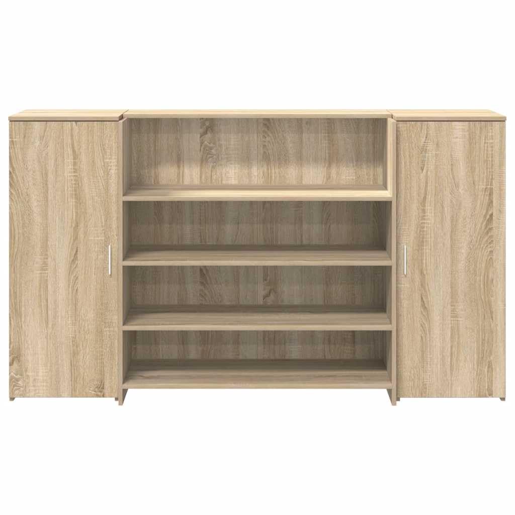 Mesita de recepción de roble Sonoma, 180 x 50 x 103,5 cm, material de madera con espacio de almacenamiento, armario auxiliar y compartimento de almacenamiento para oficina, oficina en casa