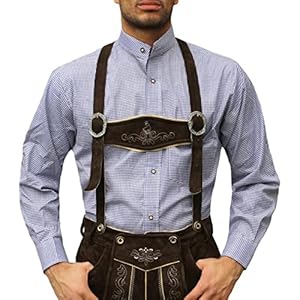 Traditioneel Beierse Shirt voor Lederhosen/Oktoberfest,Kleur: Blauw/Geruit