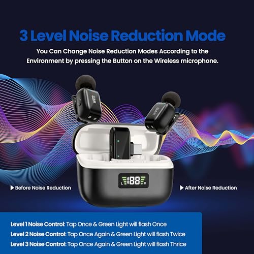 Image of MAK Dual Wireless Mic for YouTube, 2-Voice Changer Feature, Active Noise Cancellation, with Charging Case, Plug and Play, 30-Meter Range, for Recording, BIS Certified, Supports Type C Android & iOS
