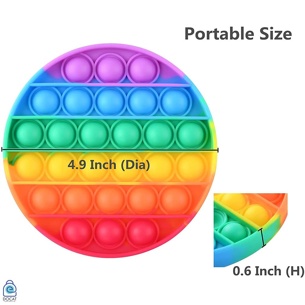 DOCAT 4 Packs Sensory Fidget Bubble Toy, Silicone Pressure Relieving Toys, Rainbow Color Silicone Squeeze Toy, Round 1
