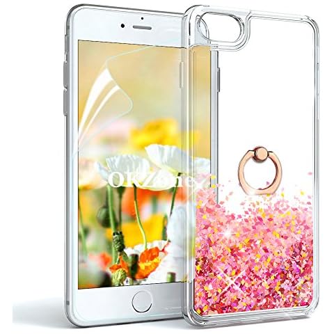 OKZone Compatible iPhone 6S Case,iPhone 6 Case + HD Screen Protector, Sparkle Shiny Glitter Flowing Liquid Floating Clear Cover Case for iPhone 6S/iPhone 6 4.7 Inch (Rose Gold) Cover