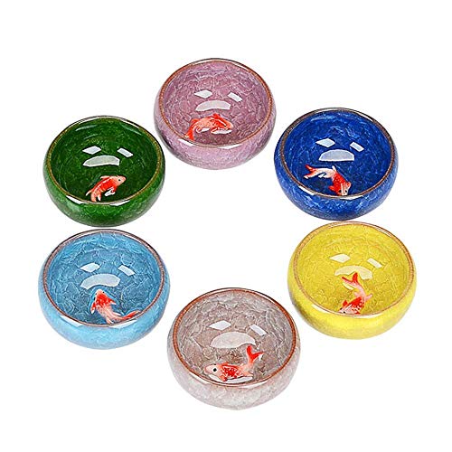Theepotten, theekopjes 6 STKS Sake Cup Glazuur Keramische Kung Fu Theeset Anaglyph Fish Cup Portable Gift Box, voor ondernemingen en festivals door MIRUIKE