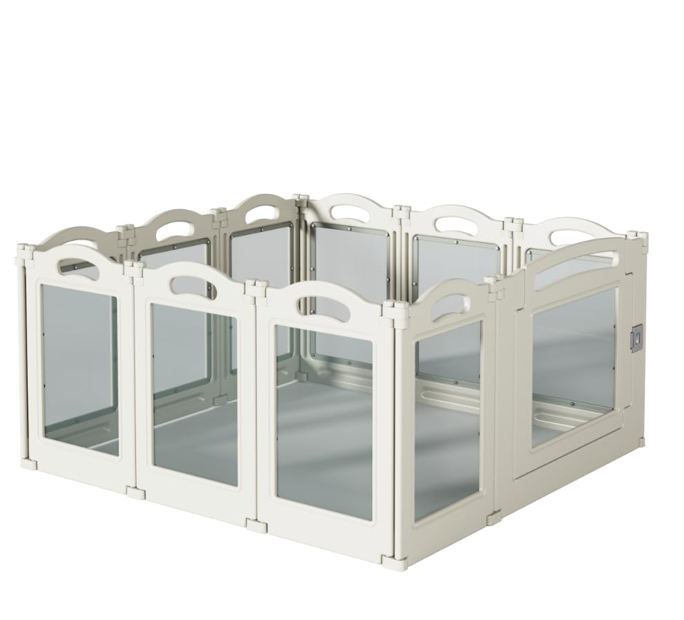 Foldable Clear Acrylic Dog Playpen with Door, 23.6' Acrylic Puppy Playpen, Easy Assemble Indoor Pet Fence with White Frame, Clear Dog Playpen for Puppies & Animal