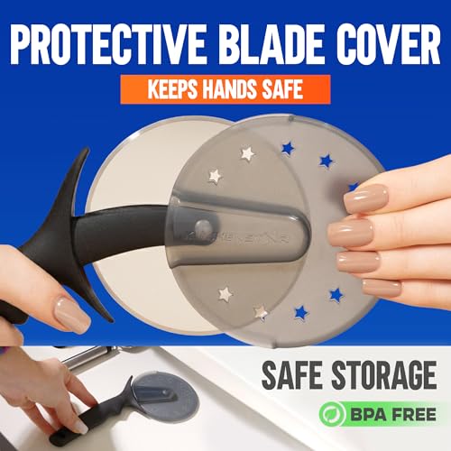 Image of KitchenStar Pizza Cutter Wheel - 304 Stainless Steel Slicer Knife with Super Sharp Blade, Anti-Wobble Axle Mechanism, Ergonomic Non-Slip Handle & Protective Cover, Dishwasher Safe