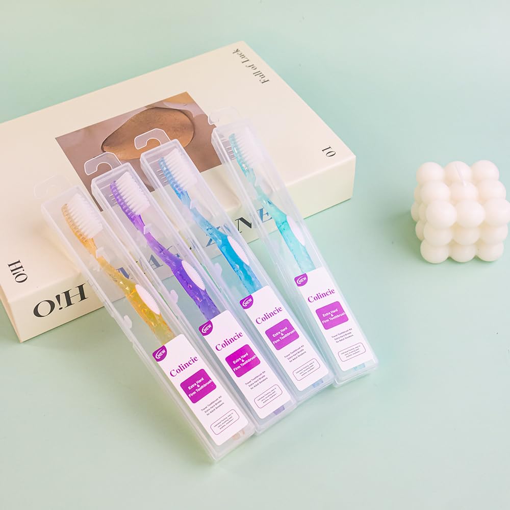 Spazzolino da denti solido, setole extra dure per fumatori adulti, kit di spazzolini da denti da viaggio multicolore trasparente, con custodia, confezione da 12 (12)