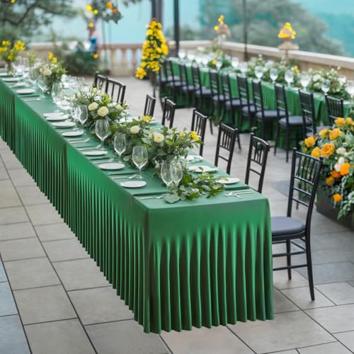 Image of Besutolife Emerald Green Spandex Tablecloth 6ft Rectangle Table Skirt Stretch Table Cloth for Banquets Parties Wedding Dining Table