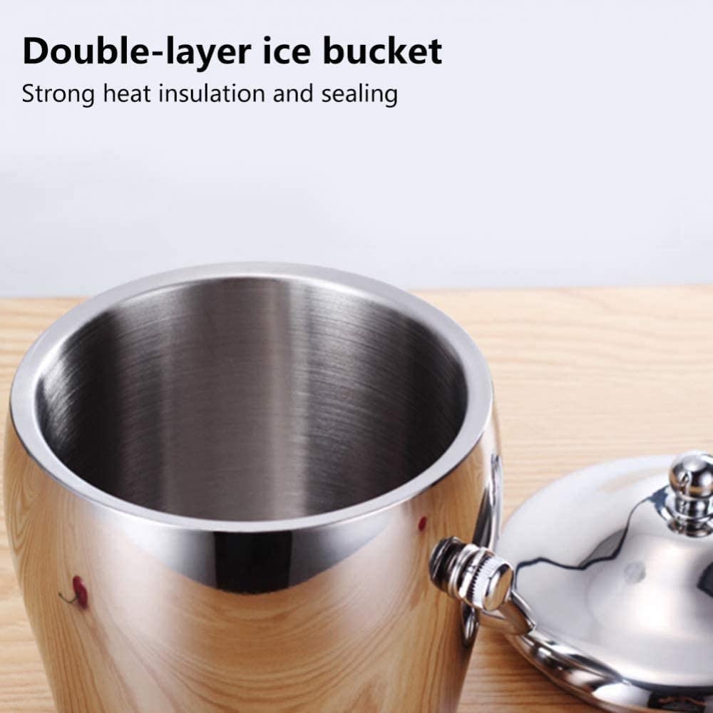 Juego de cubitera y pinzas para hielo, cubitera con tapa para cubitos de hielo, enfriador de vino de acero inoxidable, cubitera, enfriador de hielo, aislamiento de doble pared para un enfriamient