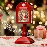 Weihnachtsdeko Laterne, Weihnachts Schneekugel Laterne mit Musik, Weihnachtslaterne, LED Weihnachts Schneekugel Laterne mit Musik und Licht, Weihnachtsfeierdeko Vintage Innen Beleuchtet (Rot)