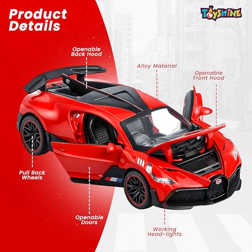 Image of Toyshine 1:32 Scale Die Super Fast Racing Model Car with Music and Lights Along with Pull Back Function Opening Doors Feature for Kids Boy Girl 3+, Red