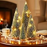 4 Stück Mini Weihnachtsbaum Künstlich Mit Warmweißen LEDs Und Schnee, Basteln Weihnachtsbäume Mit Holzsockel, Naturgetreuer Christbaum Für Tischdeko, Schaufenster, Raumdekoration-10/15/20/25cm