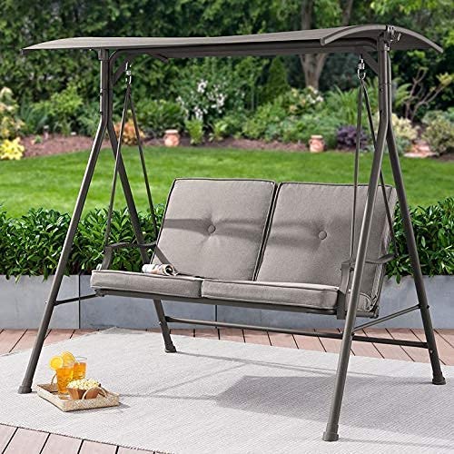 Ridge Two-Seater Canopy Patio Swing with Gray Cushions.-image-25