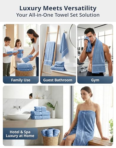 Image of LANE LINEN Luxury Bath Towels Set - 6 Piece Set, 100% Cotton Bathroom Towel, Zero Twist, Quick Dry Shower Towels, Soft Absorbent Bath Towel, 2 Bath Towels, 2 Hand Towels, 2 Wash Cloths - Allure
