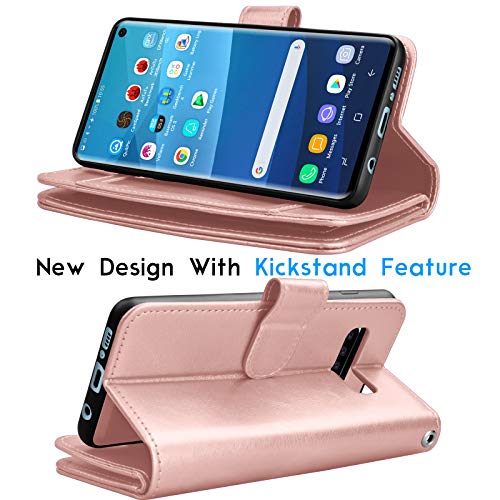 Tekcoo For Galaxy S10E Case/Galaxy S10E Wallet Case/Pu Leather Case, Luxury Cash Credit Card Slots Holder Carrying Folio Flip Cover [Detachable Magnetic Case] Kickstand For Samsung S10E -Rose Gold #TOP4