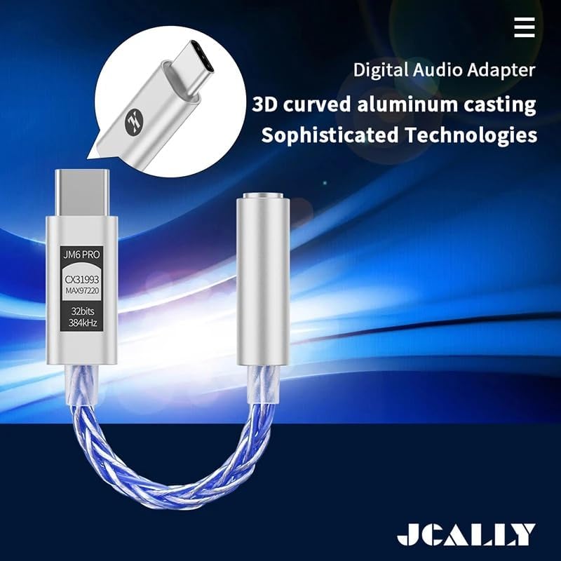 JCALLY JM6 Pro USB C Type-C to 3.5mm Dual DAC CX31993 MAX97220 digital audio portable decoding amp Hifi DAC mobile headset adapter for iPhone 15 plus max Galaxy S23 Ultra Android phone(Silver Blue) - 2