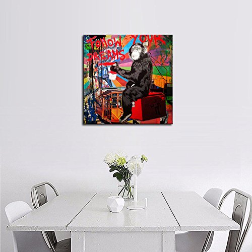 Dvq Art - Framed Canvas Painting Graffiti Monkey Follow Your Dreams Art Wall Picture Animal Street Artwork For Living Room Decor Ready To Hang 1 Pcs #TOP1