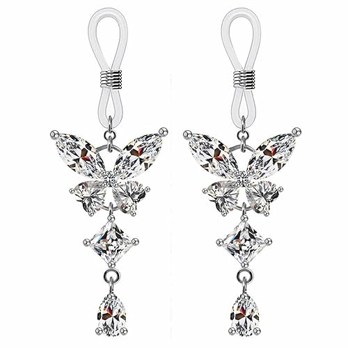 Niaspi Non Piercing Nipple Rings Nipple Noose Fake Nipple Jewelry Adjustable Fake Nipplerings Non Pierced Body Jewelry for Women (CZ Butterfly(Silver)) - CZ Butterfly(Silver)