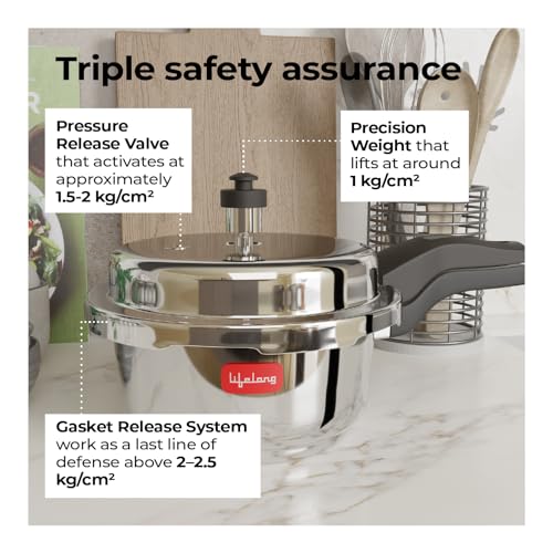 Lifelong Stainless Steel Pressure Cooker 2Liters | Induction & Gas Stove Compatible with Outer Lid, ISI Certified & Lock System |Safe & Durable... - Image 6