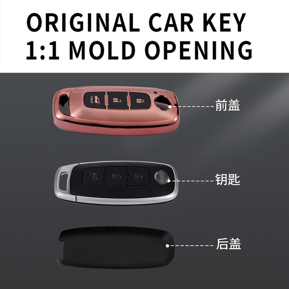 KUNIO Metalen Sleutelhoes – Geschikt Voor Nissan X-Trail, Qashqai J12, Altima, Teana, Ariya (2022/2023) – Zwarte Zinklegering Met 3D Silicone Knoppen – 3 Toetsen