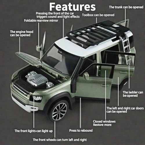 Image of 1:32 Scale New Defender Alloy Pickup Car Toy Metal Pull Back Diecast Car with Openable Door and Sound Light, Gifts Toys for Kids【Green】