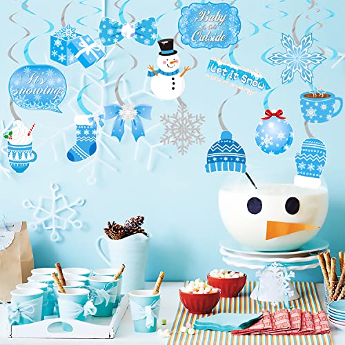 20pcs Winter Wonderland Hanging Swirls Snow Snowflake Snowman Foil Ceiling Decorations for Frozen Winter Theme Baby is Cold Outside Party It's Snowing Party Supplies - Image 9