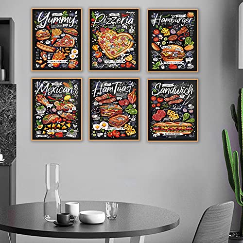 Luodroduo Kitchen Poster Wall Art Print Set Of 6 Retro Fast Food Canvas Wall Decor Hamburger Pizza Sandwich Bacon Egg Pictures For Modern Family Dining Room Restaurant Kitchen (8"X10" Unframed) #TOP5
