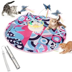 2 in 1 Elektrisches Interaktives Katzenspielzeug mit Laserpointer Katze, Versteckspiel Interaktives Spielzeug für Katzen Fluttering Butterfly, Wiederaufladbares Intelligenzspielzeug für Katzen