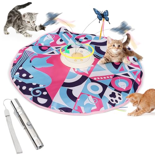 2 in 1 Elektrisches Interaktives Katzenspielzeug mit Laserpointer Katze, Versteckspiel Interaktives Spielzeug für Katzen Fluttering Butterfly,...