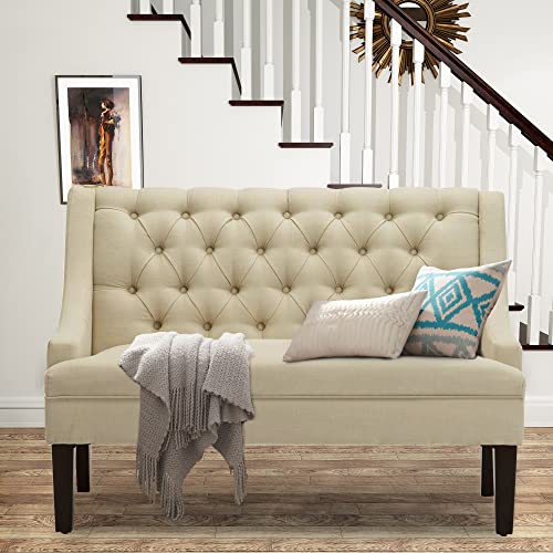 Tongli 50" Small Modern Loveseat Settee Sofa Linen Fabric 2-Seat Sofa Couch Tufted Love Seat Dining Bench With Back Upholstered Banquette Sofas For Living Room Bedroom Small Space Entryway #TOP1