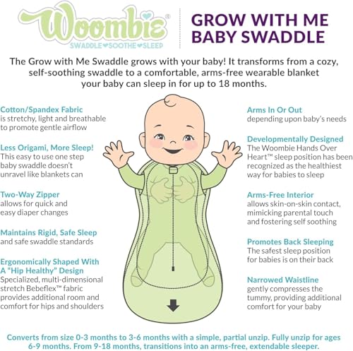 Image of Woombie Grow with Me Baby Swaddle - Convertible Self-Soothing Swaddle Fits Babies 0-18 Months - Expands to Hands-Free, Legs-Out Wearable Blanket - Peruvian