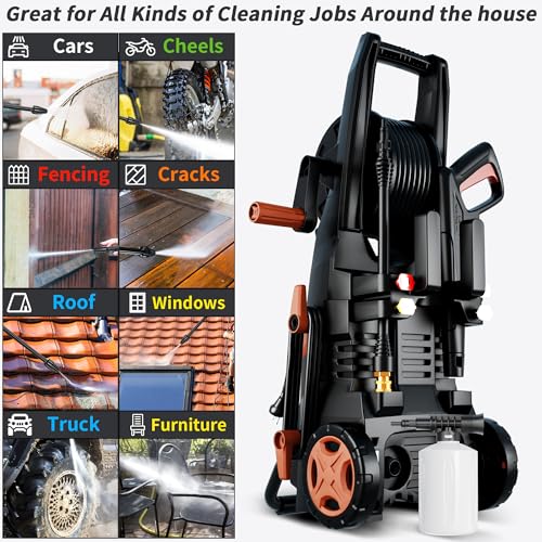 Image of 4500 MAX PSI P*ressure Washer 2026 NEW, 4 N*ozzles and F*OAM C*annon, P*ower Cleaner(Red)