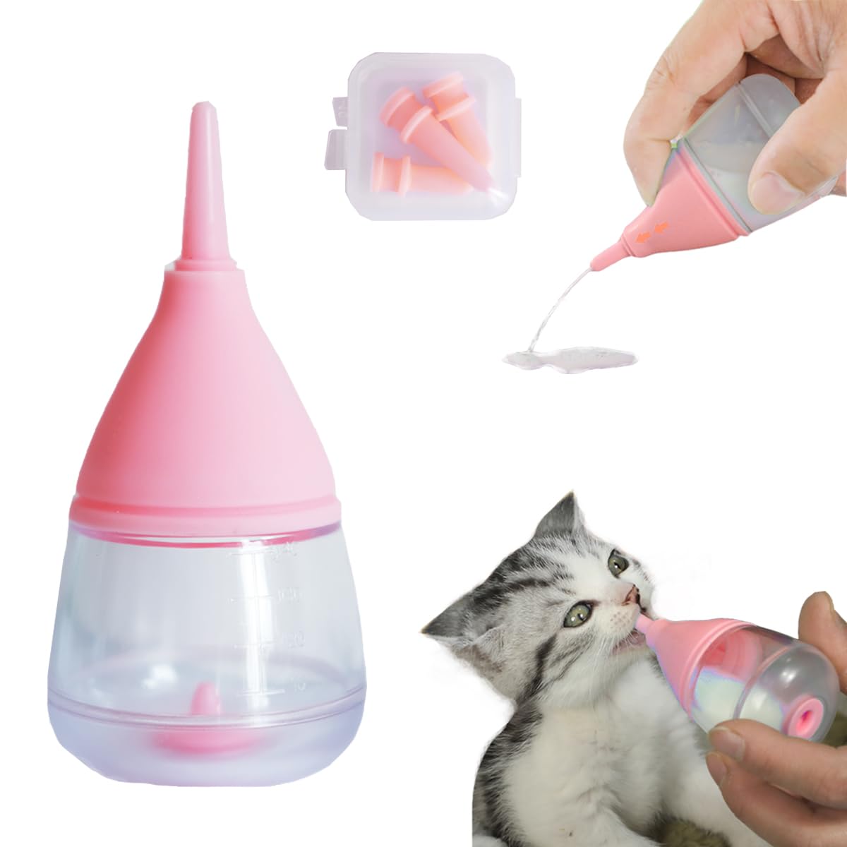 2023 Botellas de gatito para enfermería, biberones para cachorros para lactancia, leche para cachorros, diseño de comedero antiasfixia, con 3