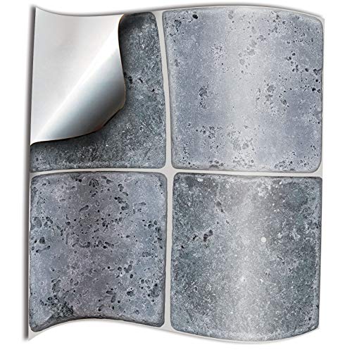 24 gris autocollants de carreaux adhésifs carrés plats de 15 x 15 cm avec motifs de carrelage pour salle de bain ou cuisine - imperméable, résistant aux huiles