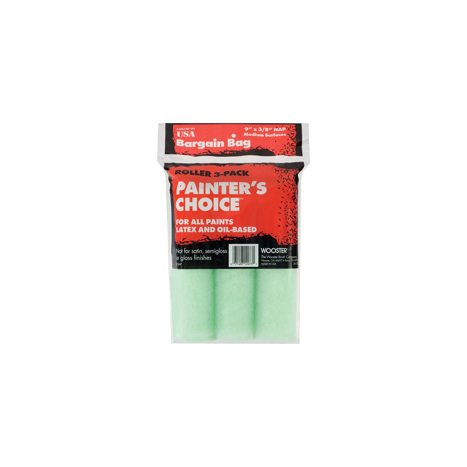 Wooster Brush Green R728-9 Paint Roller, 3/8 In Nap, 9 In L, Knit Fabric Cover, Mint,
