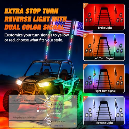 Image of Nilight 2PCS 3FT RGB LED Whip Light with Spring Base and 6 PCS Rock Lights Combo, Remote App Control w /DIY Chasing Patterns Turn Signal Brake Reverse Antenna Lighted Whips for ATV UTV Polaris RZR Jeep